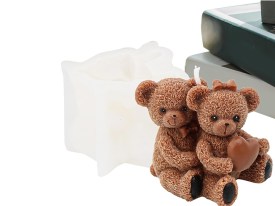 Molde silicona 2 ositos abrazados con corazon
